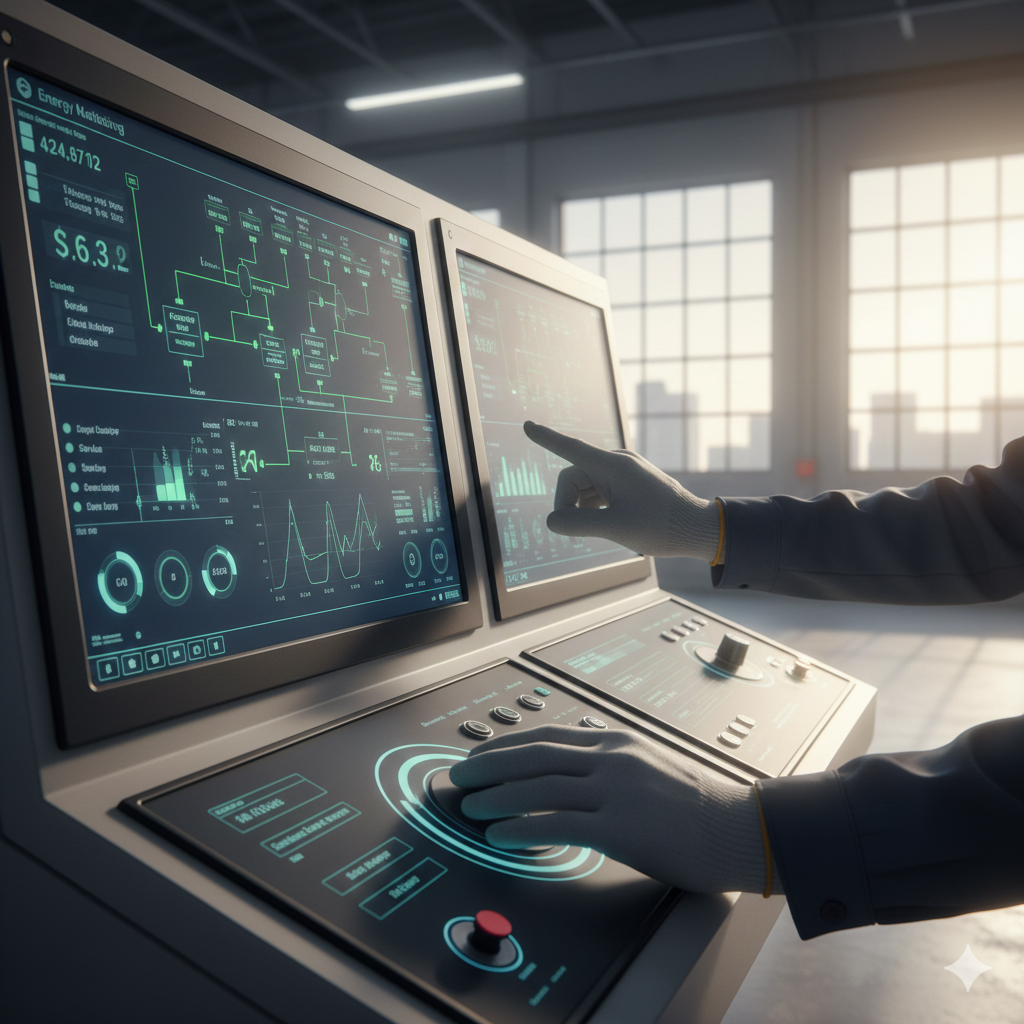 Engineer managing smart infrastructure systems for sustainable energy optimization and monitoring